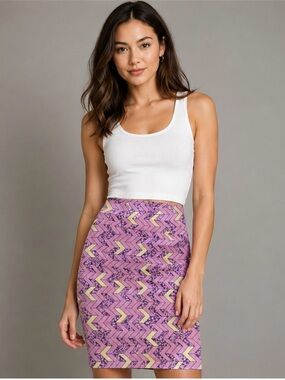 LuLaRoe Cassie Pencil Skirt Medium Purple Chevron NWT Stretch Knit